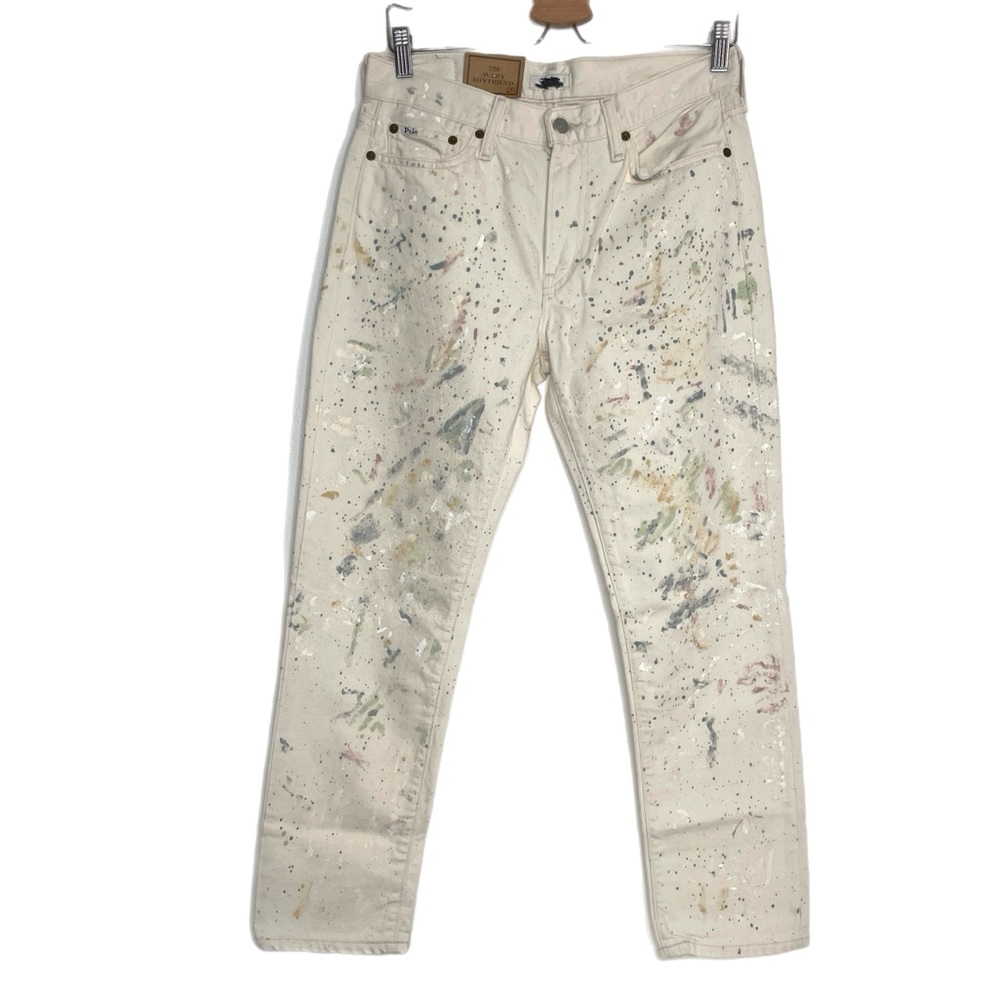 Polo Ralph Lauren Avery Boyfriend White Paint Splatter Jeans